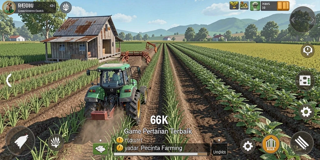 Tangkapan layar utama 66K menampilkan aktivitas berkebun yang seru.