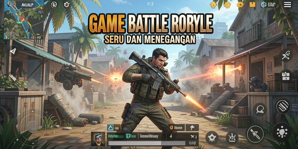 Tampilan gameplay AKUNJP yang menegangkan dalam pertempuran Battle Royale.