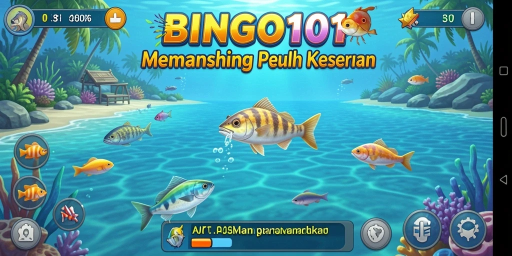 Tampilan dari gameplay BINGO101 dengan aksi memancing seru.