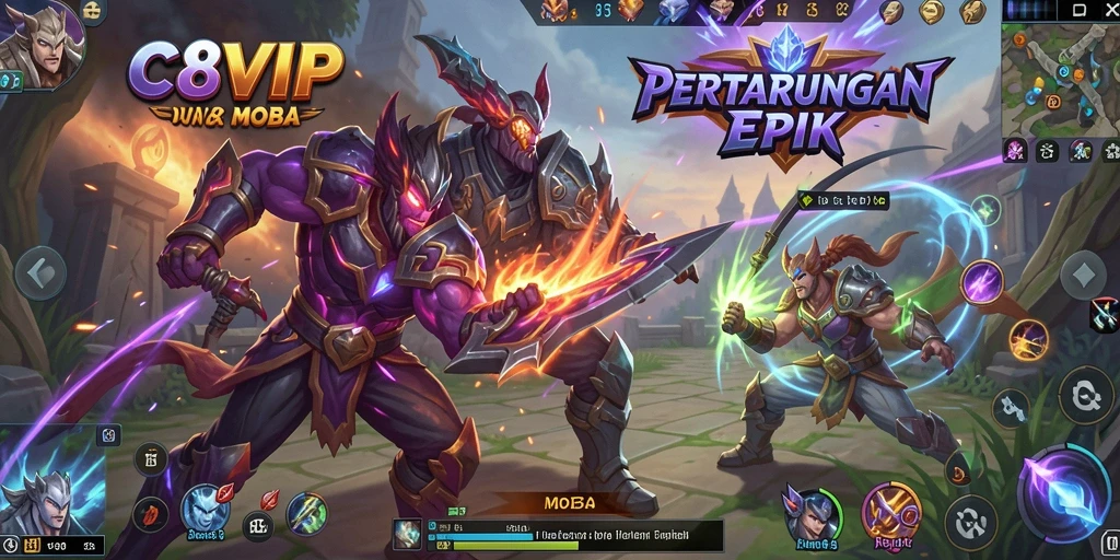 Tangkapan layar menampilkan aksi mendebarkan dalam permainan MOBA.