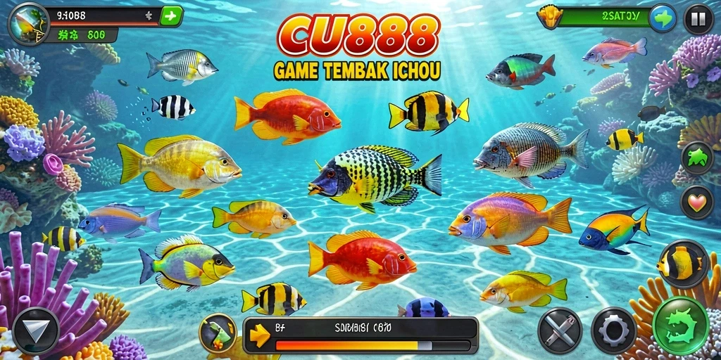 Tangkapan layar gameplay CU888 menunjukkan serunya berburu ikan.