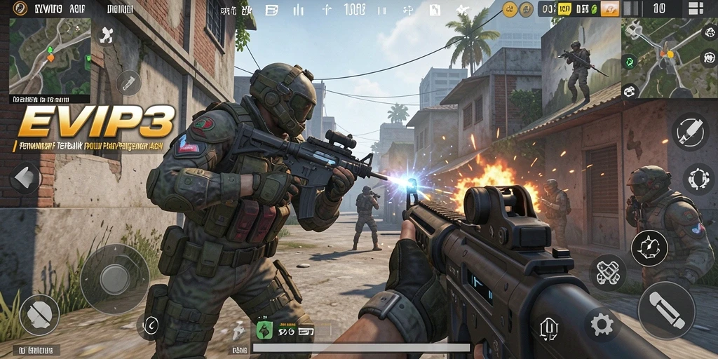 Tampilan gameplay seru EVIP3 dengan pertempuran yang mendebarkan.