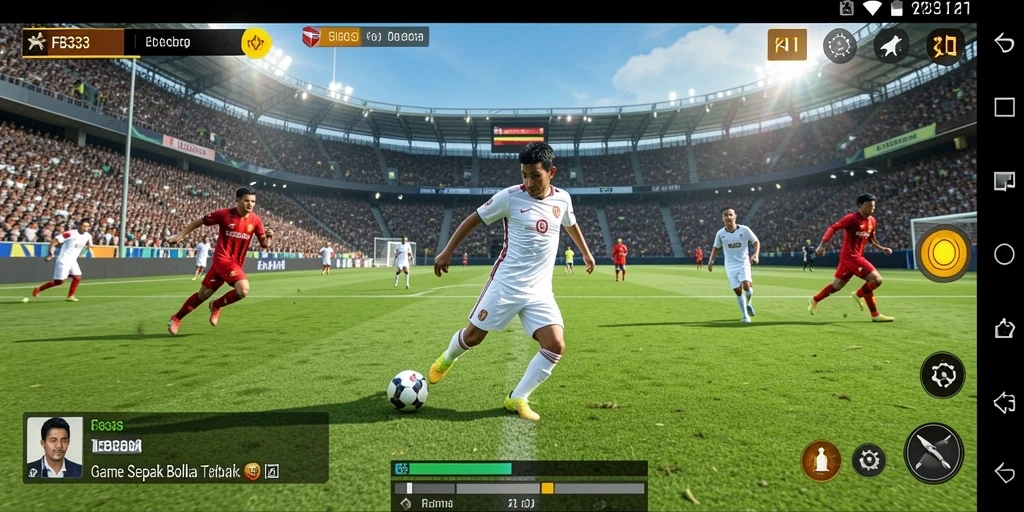 Tangkapan layar gameplay FB333 menunjukkan aksi intens di lapangan sepak bola.