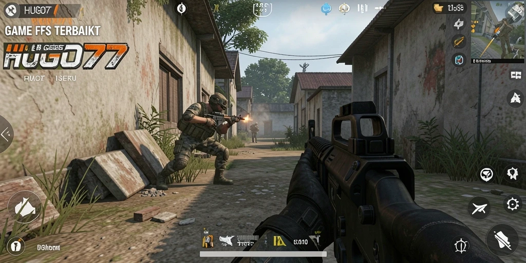 Screenshot gameplay HUGO77 menunjukkan aksi menembak yang intens.