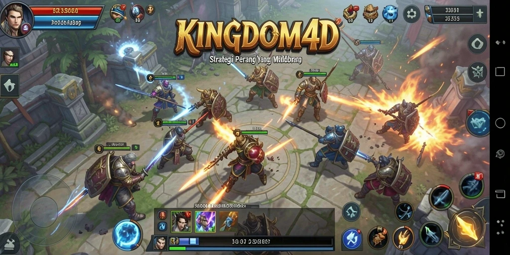 Tangkapan layar gameplay KINGDOM4D yang menunjukkan pertempuran strategis yang mendebarkan.