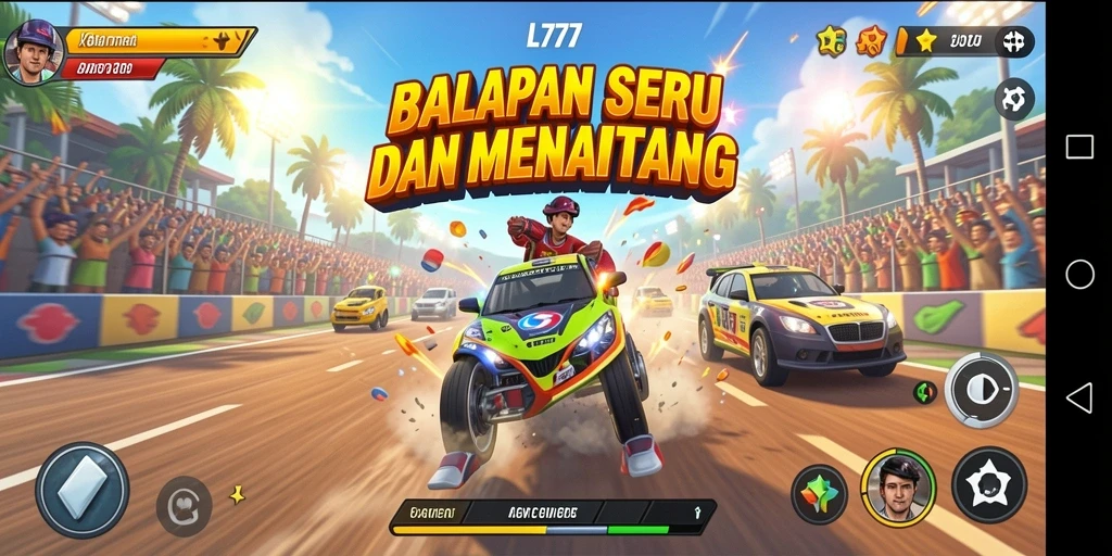 Tampilan gameplay L777 yang menegangkan dan seru di trek balapan.