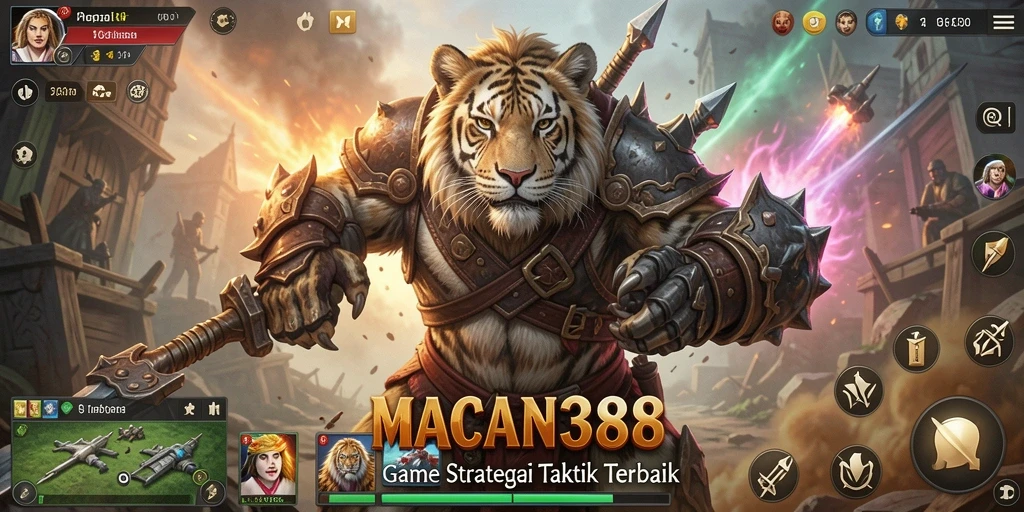 Screenshot utama gameplay <strong>MACAN388</strong> menunjukkan pertarungan strategi mendebarkan.