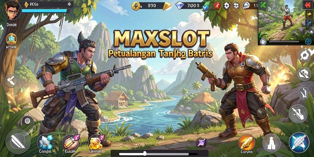 Tampilan gameplay <strong>MAXSLOT</strong> yang menampilkan petualangan seru dan dunia yang luas.
