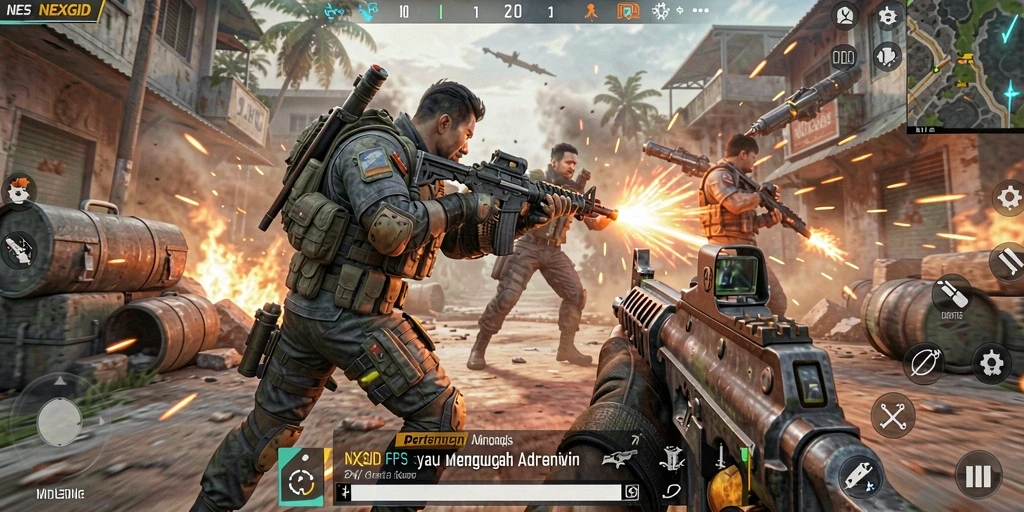 Screenshot gameplay NEXGID yang menunjukkan pertempuran mendebarkan.