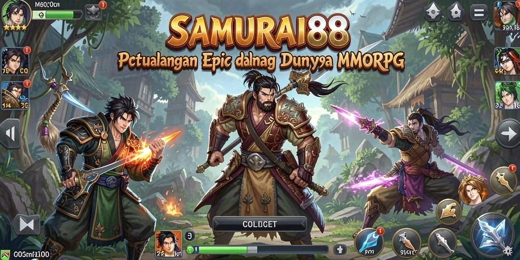 Screenshot dari gameplay <strong>SAMURAI88</strong> yang memperlihatkan pertarungan epik dalam MMORPG.