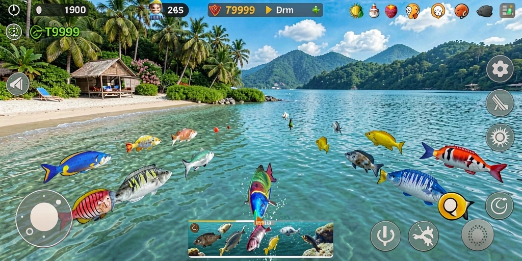 Gameplay seru T9999 dengan grafis menawan dan berbagai ikan target.