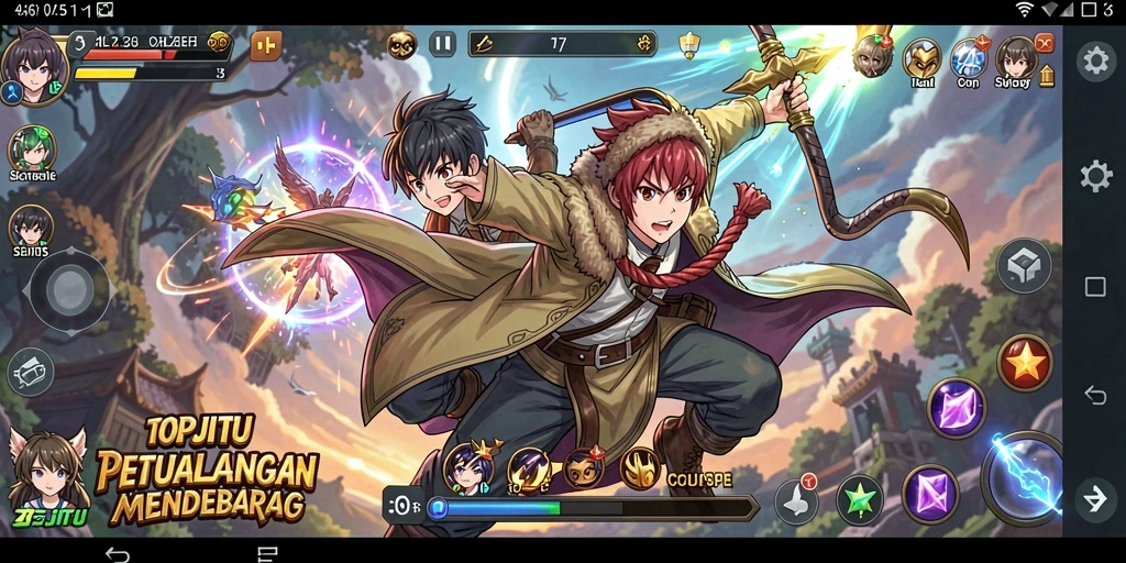 Tampilan seru gameplay TOPJITU dengan karakter anime favorit.