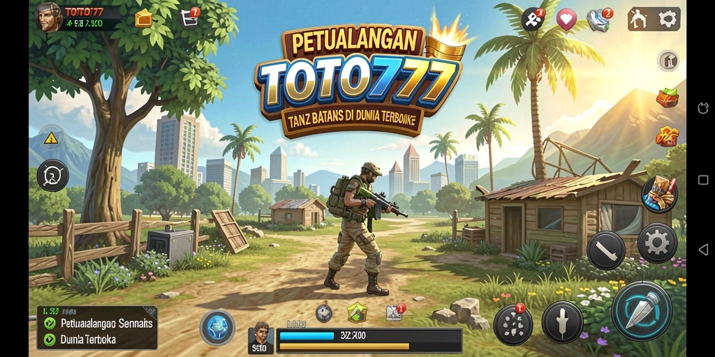 Tampilan gameplay TOTO777 di dunia terbuka yang luas dan dinamis.